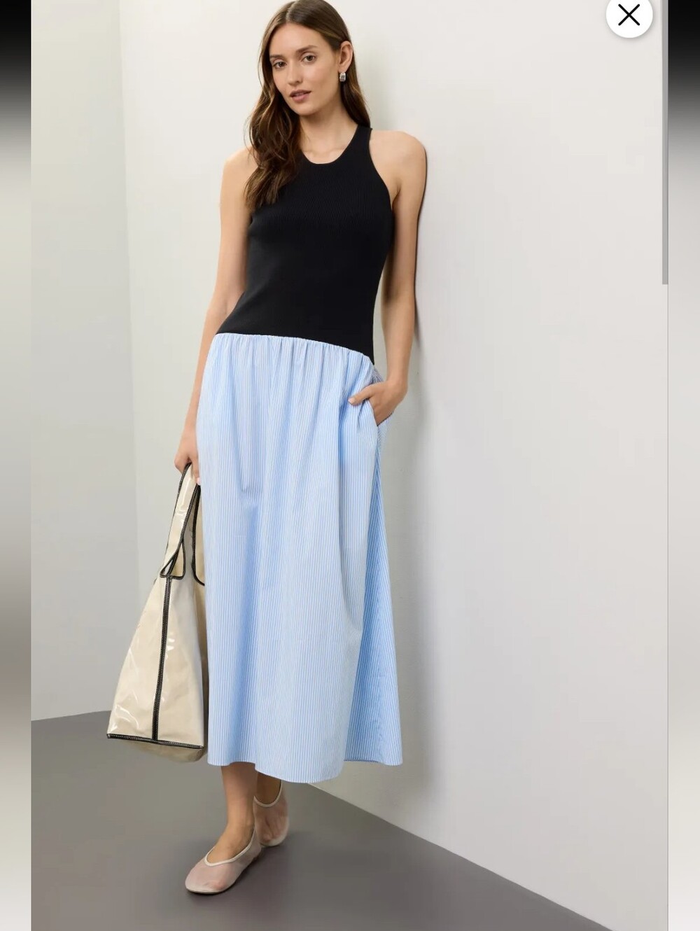 Naadam Blue Mixed Media Midi Tank Dress Size S